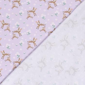 Preview: Baumwolljersey kleine Rehe auf Lavendel